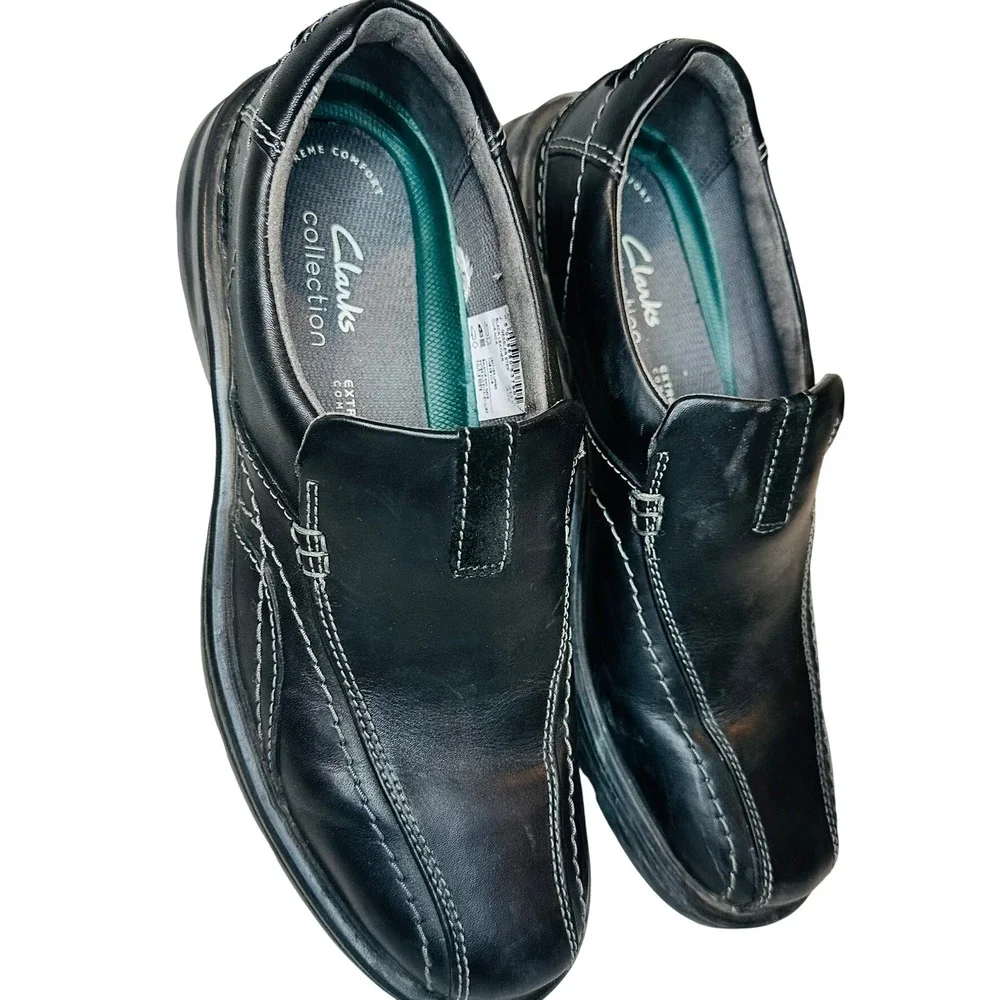 Clarks Gessler‎ Step Loafers Men Size 10 Black Leather Dress Shoes Classic